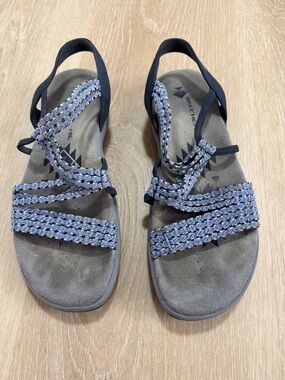 Skechers Women's Navy and Light Blue Braided Strap Sandals